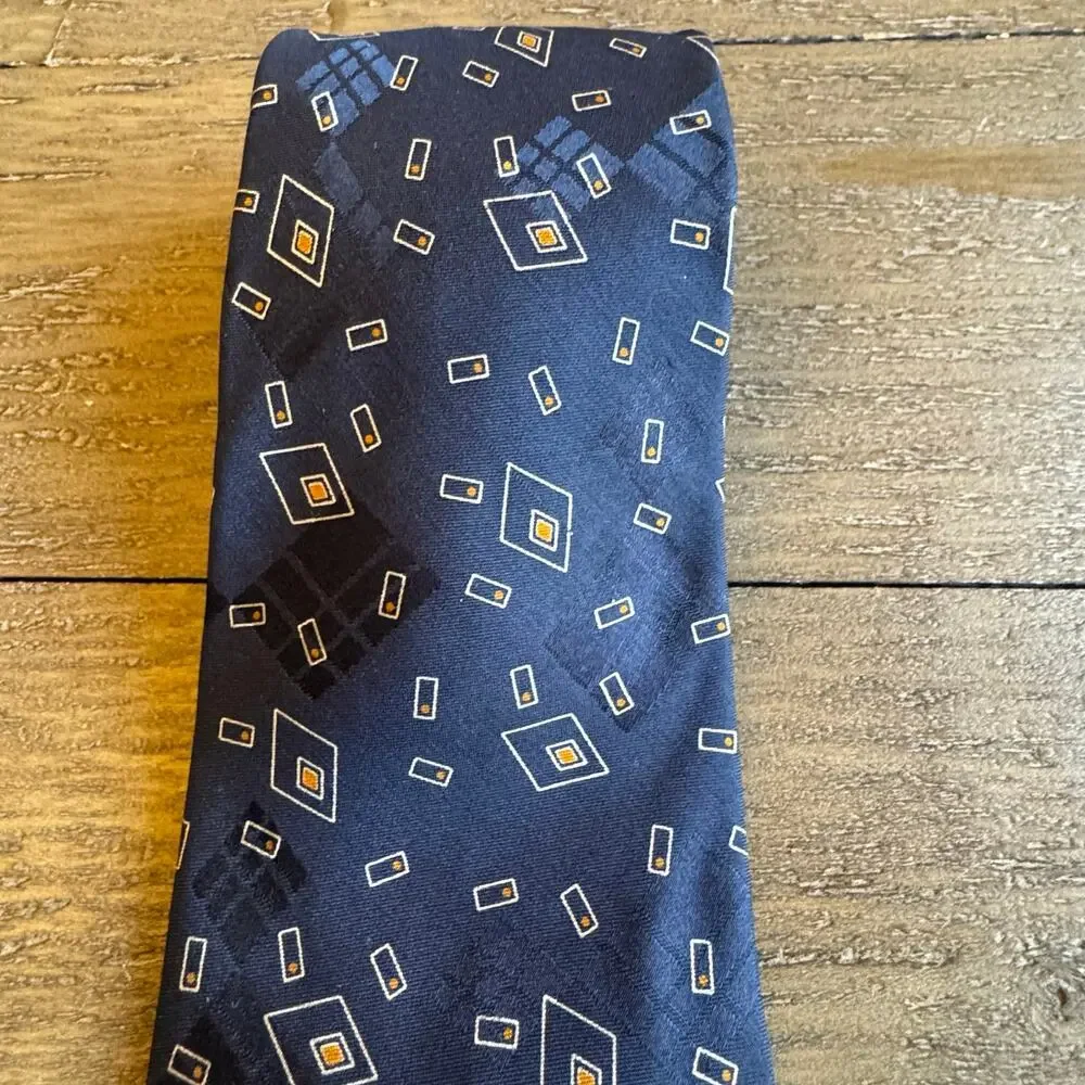 POLO Ralph Lauren Mens Blue Geometric Vintage 100% Silk Made in the USA Neck Tie
